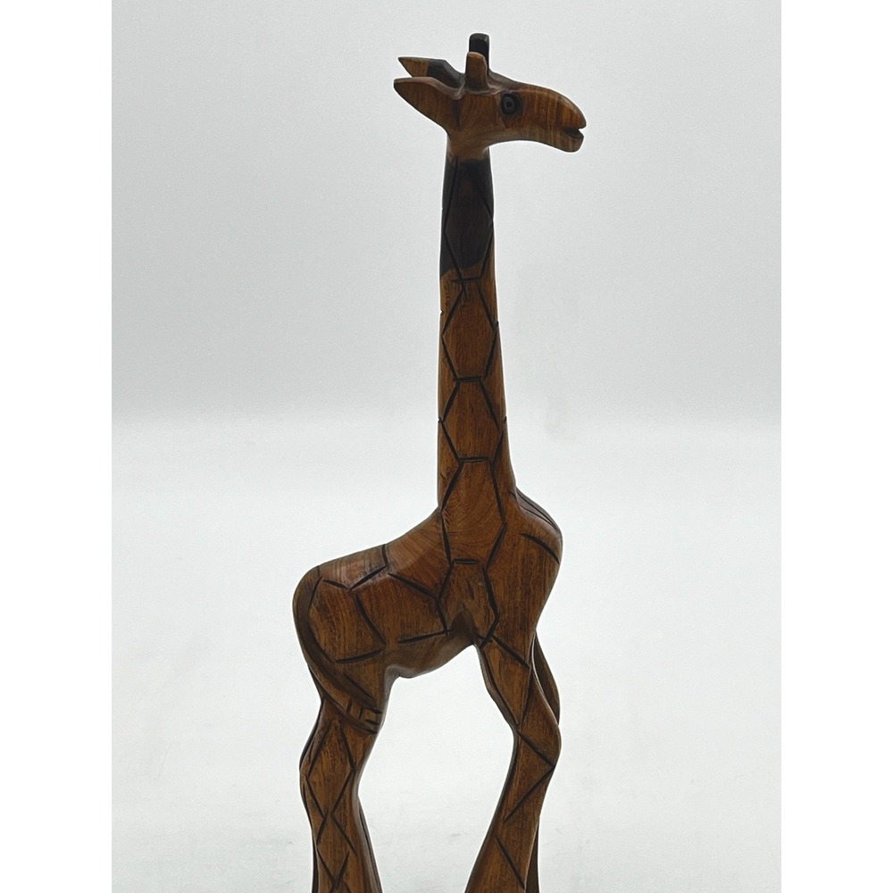Handcrafted Wood Giraffe Sculpture Statue Hand Carved Animal Figurine 13.5" EUC